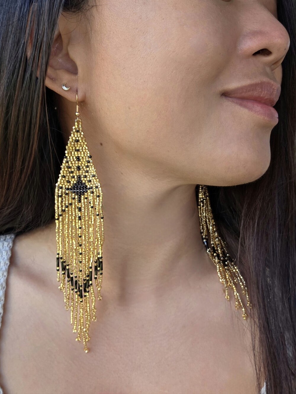 Sunburst Boho Beaded Fringe Earrings Handmade Jewelry Boheme